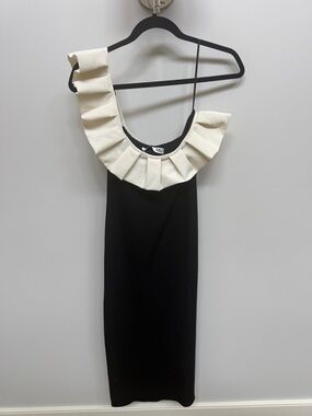 Zara Black Dress with Cream Ruffle One-Shoulder